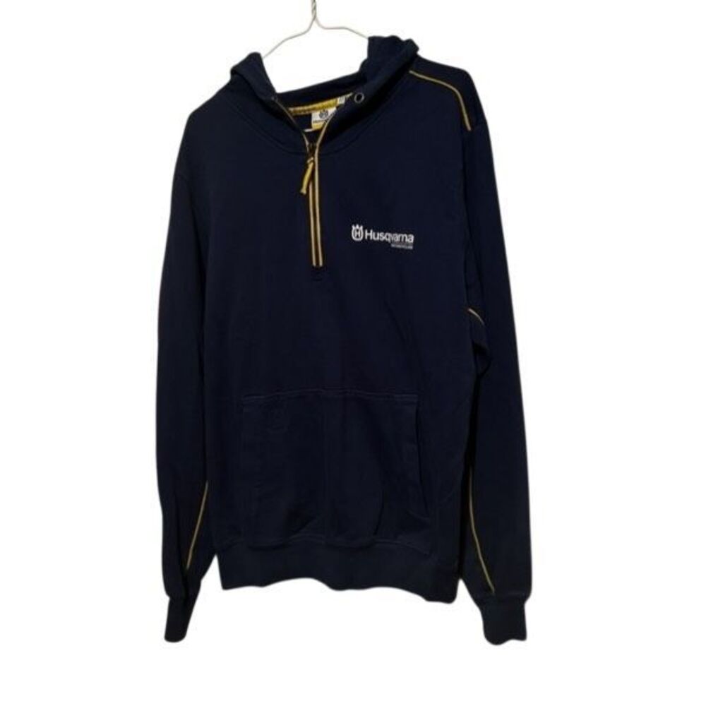 Husqvarna Motorcycles 1/4 Zip Hoodie Sweatshirt Navy Blue XL 100% Cotton Biker